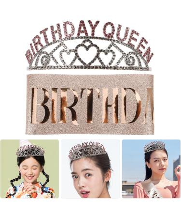 Beavorty Birthday Queen Crown and Sash Set Women Crystal Rhinestone Tiara Headband Birthday Sash for Birthday Decorations - Buy Online on GoSupps.com
