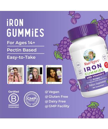 MaryRuth's Iron Gummies for 14+ with Vitamin C for Absorption | Sugar Free | Gummy Iron Supplement + VIT C | Energy Metabolism | Cellular Health | Immune Support | Vegan | Non-GMO | 60 Count - Buy Online on GoSupps.com