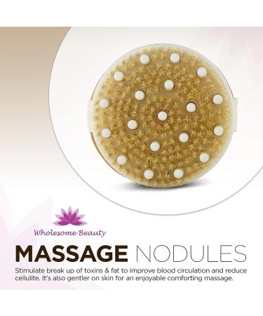 Natural Bristle Dry Skin Body Brush with Adjustable Strap and Massage Nodes - Exfoliates, Removes Cellulite, and Improves Lymphatic Functions - Buy Online on GoSupps.com