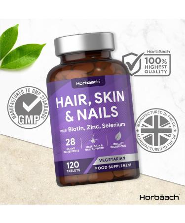Hair Skin and Nails Vitamins with Biotin, Zinc and Selenium | 120 Vegetarian Tablets | Beauty Supplement for Women and Men by Horbaach - Buy Online on GoSupps.com