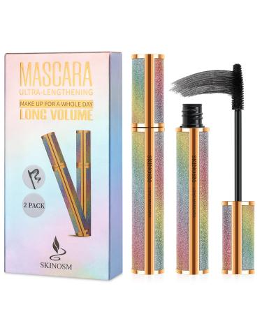 2 Pack Mascara Black Volume and Length Lasting All Day, 4D Silk Fiber Lash Mascara, Waterproof Mascara Lengthening No Clumping, No Smudging & Easy to Remove