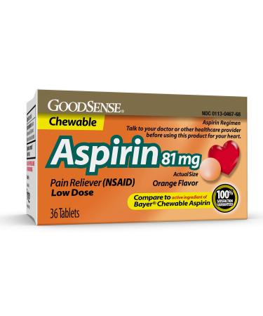 GoodSense  Aspirin 81 mg  Pain Reliever (NSAID) Chewable Tablets, Low Dose Aspirin, Orange Flavor