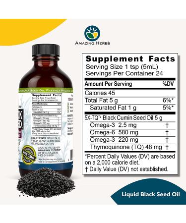Amazing Herbs Premium Black Seed Oil 4 Fl Oz - Cold Pressed Nigella Sativa for Digestive Health, Immune Support, Brain Function, Joint Mobility - Gluten Free, Non GMO - Buy Online on GoSupps.com