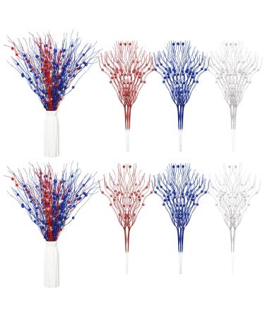 Giegxin Patriotic Artificial Berry Stems 17 Inch Fall Berry Picks 4th of July Glitter Berry Stems Patriotic Picks for 4th of July Independence Day Decor (Red  Blue  White  16 Pcs) Red  Blue  White 16