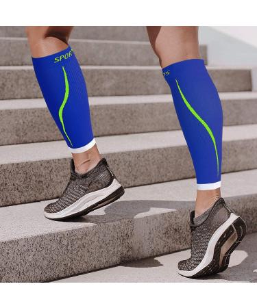 Calf Compression Sleeves Men Running Socks - 2 Pairs, 15-20mmHg Support for Shin Relief & Varicose Leg, Breathable Medical Brace Wrap (Black+Blue, XXL) - Buy Online on GoSupps.com