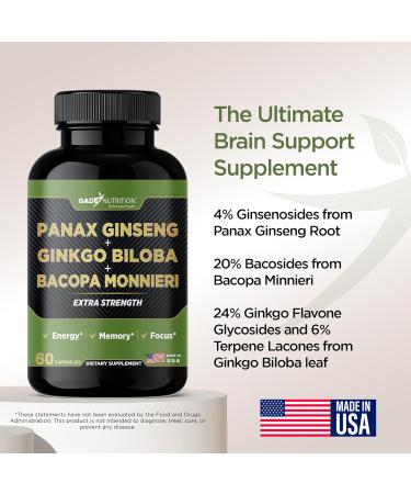 Gade Nutrition Ginkgo Biloba with Ginseng Supplement and Bacopa Monnieri | Brain Supplements for Memory and Focus with panax Ginseng & Ginko biloba Capsules - Memory Supplement for Brain - Buy Online on GoSupps.com