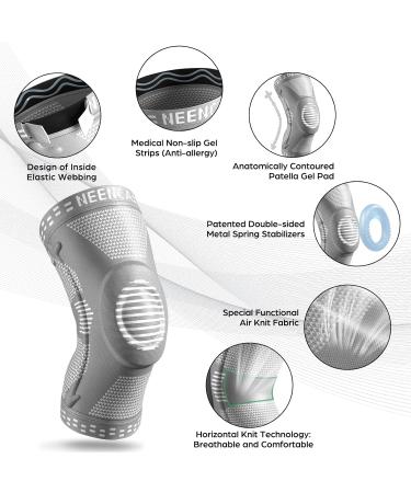 NEENCA XL Knee Brace with Patella Gel Pad & Stabilizers - Gray - Buy Online on GoSupps.com