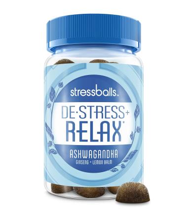 Stressballs De-Stress + Relax with Ashwagandha for Stress Relief Ginseng & Lemon Balm Herbal Blend Non-Drowsy Supplement Gummies Lemon 46 Count