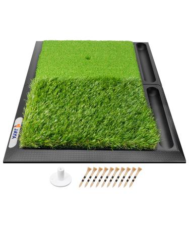 JAYA Golf Hitting Practice Mat, Two Options (Heavy Rubber Base Dual-Turf Mat with Ball Tray, Tri-Turf Mat with Practice Golf Balls), Portable Golf Training Mat for Indoor and Outdoor Dual Turf Golf Mat