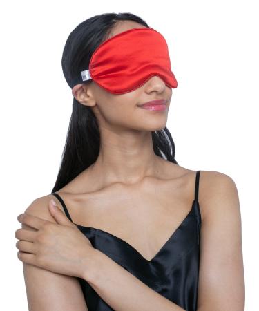 MYK Silk Sleeping Eyemask Filled with Pure Mulberry Silk Napping Blindfold for Sleeping Travel Eye Mask with Adjustable Strap for Comfort Red
