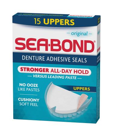 Sea Bond Secure Denture Adhesive Seals Original Uppers Zinc-Free All-Day Hold Mess-Free 15 Count