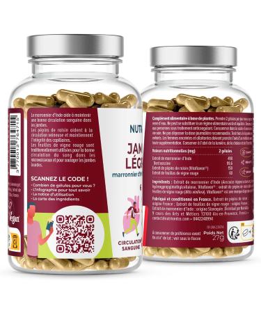 NUTRI & CO Light Legs - Red Vine + Grape Seed & Horse Chestnut Extract - Promotes Blood Circulation - Light Legs Supplement - 60 Vegan Capsules - Made in France - Buy Online on GoSupps.com