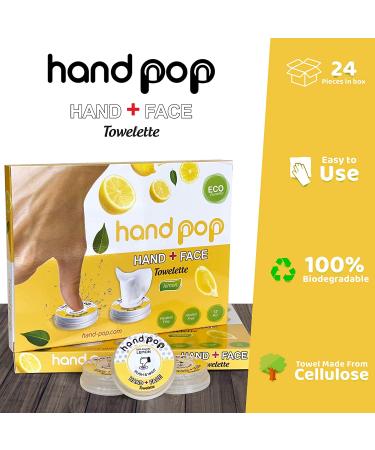 Hand Pop Lemon Scent Hand Wipes - 24 Single Use Towelettes, Alcohol Free, Travel Size - Buy Online on GoSupps.com