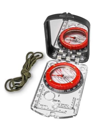 Sighting Compass Mirror Adjustable Declination - Boy Scout Compass Survival Camping | Base Plate Compass Kids Navigation | Orienteering Compass Hiking Map Read Military Compass Backpacking Clinometers Red