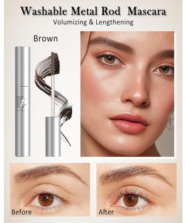 Washable Metal Rod 3D Mascara-1Pcs Waterproof Brown Extra Slim Tubing Mascara Volume and Length Long Lasting Smudge-proof Curling Eyelash Iron Brush Wand Mascara Mother's Day Gift for Women-02Brown 1pcs Brown - Buy Online on GoSupps.com