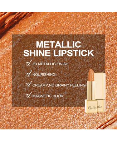 Oulac Metallic Gloss Lipstick - Long-Lasting Orange Glitter - Vegan 3D Color - 4.3g (Persimmons 19) - Buy Online on GoSupps.com