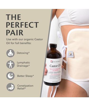 Castor Oil Wrap - Organic Cotton Reusable Adjustable Pack with Durable Straps and Leak-Resistant Outer Layer Stomach Wrap for Castor Oil Detox and Wellness (Beige) - Buy Online on GoSupps.com
