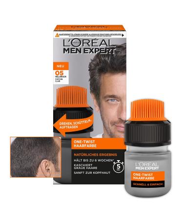 L'Or al men Expert Hair color for men 100% gray hair cover and 6 weeks stop suitable for all hair types one -twist hair tint No. 5 light brown 1 piece No. 5 - light brown 56.3 ml (1 Pack)