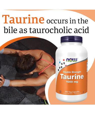 Now Foods Double Strength Taurine 1000mg - 250 Vegan Capsules | Lab-Tested, Gluten Free, SOYA Free, Non-GMO, Vegetarian - Buy Online on GoSupps.com
