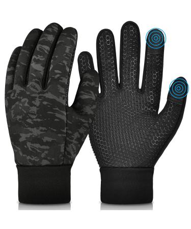 Oopor winter gloves children bike gloves touchscreen-anti-slip windproof wheel gloves autumn earlier winter run winter gloves young girl for outdoor sports bicycle 4-12 years camouflage l (10-12 years)