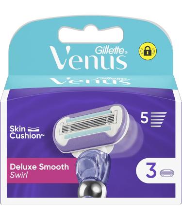 Gillette Venus Deluxe Smooth Swirl X3 Blade Refills For Women 5 Blades Blue 3 Count (Pack of 1) - Buy Online on GoSupps.com