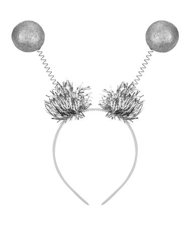 Balinco Alien Hairband Silver with 2 Round Balls & Glitter Effect | Headband | Disco Queen Headband | Hair Accessories | Headband | Headwear | Carnival Halloween Party Costume for Women & Men
