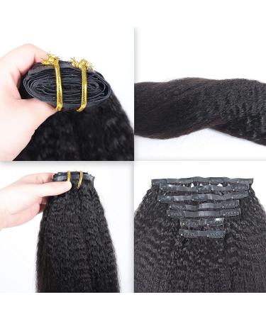 Happy&CC Kinky Straight Clip In Hair Extensions - 14 Inch Brazilian Remy Virgin Human Hair for Black Women - 7 Pcs 120g - Seamless Yaki Straight Style - Buy Online on GoSupps.com