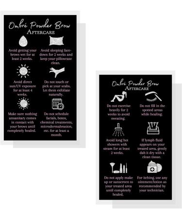 Ombre Powder Brow Aftercare Instructions Cards - Pack of 50 | 2x3.5 inches Business Card | Black Silver Glitter & Light Pink Design - Buy Online on GoSupps.com