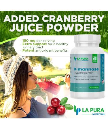 LaPura D-mannose 1000 mg Supplement with Cranberry Juice Powder, Hibiscus Flower & Dandelion Herb Extract, 60 Capsules - Natural Cleansing Support, Healthy Liver, Bladder, Urinary Tract Function 60 Count (Pack of 1) - Buy Online on GoSupps.com