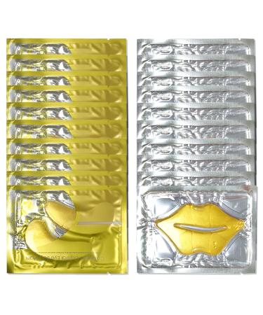 Jancosta 10 Pairs Collagen Eye Mask and 10 Pcs Collagen Lip Mask Anti Aging Eye and Lip Mask Collagen Crystal Mask Set (Gold)