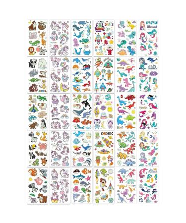 350+ Glow In The Dark Temporary Tattoos for Kids - Waterproof Luminous Fake Tattoo Sticker Assortment with Dinosaur, Unicorn, Mermaid, Space, Sea Animals - Boys and Girls - Buy Online on GoSupps.com