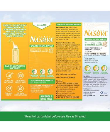 Nasova Saline Spray with Aloe & Chamomile - 4.2oz Moisturizing Cooling Spray for Nasal Dryness Relief - Buy Online on GoSupps.com