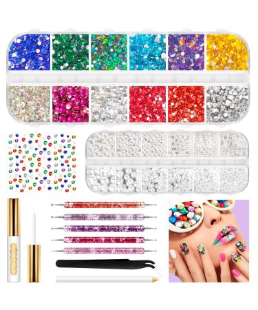 4900PCS Face Gems and Pearls with Glue Face Jewels for Makeup Rhinestones Eye Gems Flatback Rhinestone Pearl with Dotting Tools Pencil Tweezer for Nail / Hair / Body / Eyes / Face Rhinestones & Pearls