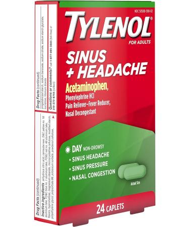 Tylenol Sinus + Headache Non-Drowsy Daytime Caplets 24 ct - Fast Relief for Acetaminophen & Phenylephrine HCl - Buy Online on GoSupps.com