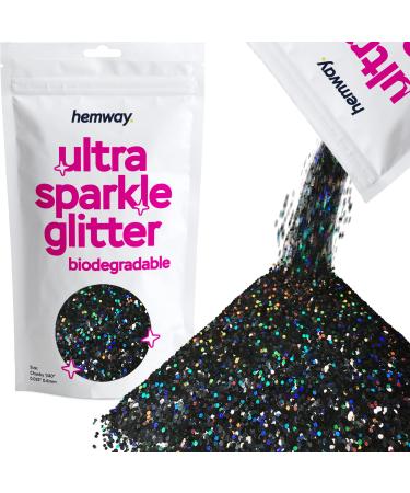 Hemway Eco Friendly Ultra Sparkle Glitter 100g / 3.5oz - Biodegradable Vegan Cosmetic Safe for Craft Face Hair Nail and Festival Makeup - Chunky (1/40 0.025 0.6mm) - Black Holographic Chunky (1/40 0.025 0.6mm) Black ...