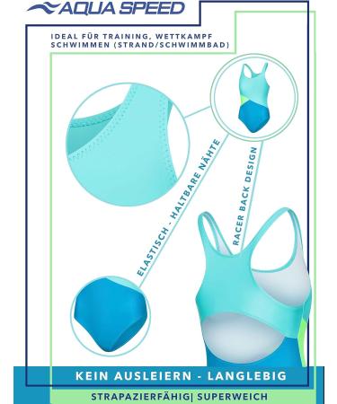 Aqua Speed Girls' UV Protection Bathing Suit | Chlorine Resistant One-Piece 104-158 | Opaque & Anti-Pilling | Blue-Turquoise-Light Green 28 - Buy Online on GoSupps.com