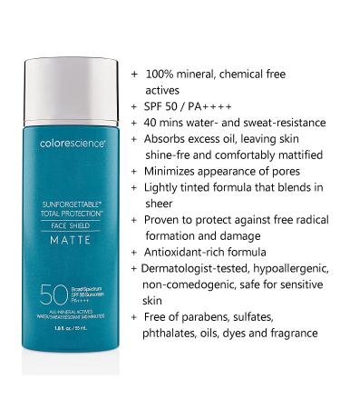 Colorescience Total Protection Face Shield Matte SPF 50 - 1.8 fl. oz. | Broad Spectrum Sunscreen - Buy Online on GoSupps.com