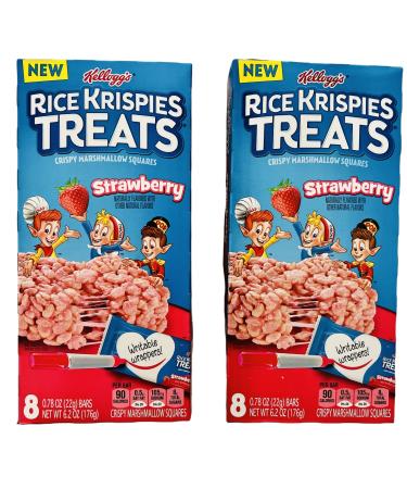 Rice Krispies Treats Marshmallow Snack Bars Strawberry Flavor with Writable Wrappers (Two 6.2 oz Boxes for a Total of 16 Bars)