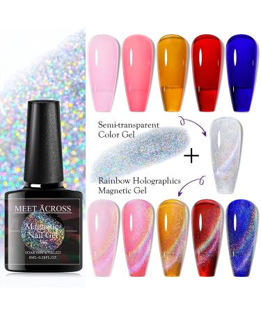 MEET ACROSS Rainbow Cat Eye Gel Nail Polish Kit - 5 Colors Jelly Soak Off UV LED Gift Box + Magnet Stick - Buy Online on GoSupps.com