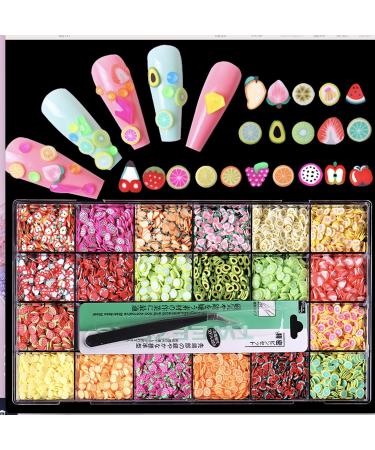 My-Sassy-Girl 1Set Nail Art Fruit Series Polymer Clay Slices with Tweezers 20 Different Types of Fruit Slices Nail Art MSG045