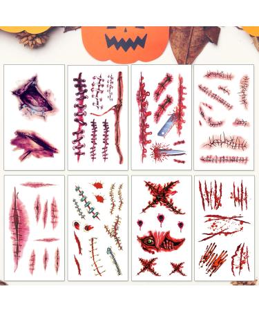 Konsait 120pcs Halloween Scars Tattoos - Waterproof Fake Blood Tattoo for Halloween Party Makeup - Zombie Vampire Bite Temporary Tattoo for Kids Women Men - Buy Online on GoSupps.com