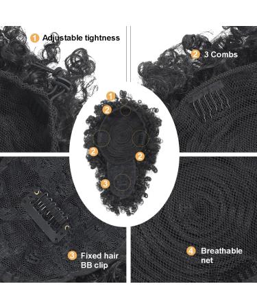 Short Kinky Curly Afro Puff Drawstring Ponytail with Bangs - 1B | Black Women's Pineapple Updo Hair - Buy Online on GoSupps.com