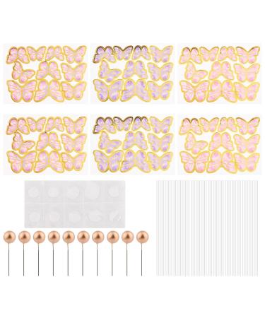 70 PCS Butterfly Cupcake Toppers Assembled 60 PCS Butterfly Cupcake Topper & 10PCS Gold Ball Cupcake Topper for Baby Shower Kids Birthday Wedding Party Anniversary