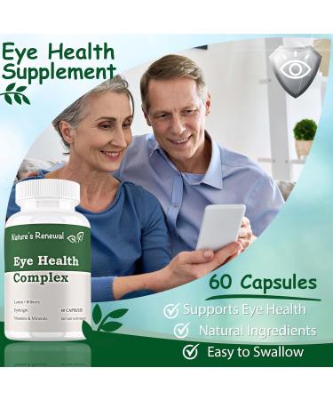 Nature's Renewal Eye Health Complex Supplement - Lutein Zeaxanthin Lycopene Bilberry Eyebright Carotenoids Macular Support Herbs Sight Care Vitamins Vision Antioxidants - 60 Capsules - Buy Online on GoSupps.com