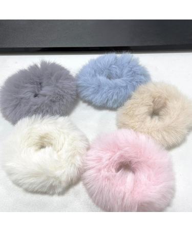 KEYRI 10 Pieces Hair Scrunchies Hair Bobbles for Women Girls Hairband Elastic Hair Ties Hair Scrunchy Soft Hair Bands Plush Faux Fur Rabbit Hair Ties Ponytail Hair Band (White+Pink+Blue+Grey+Khaki) - Buy Online on GoSupps.com