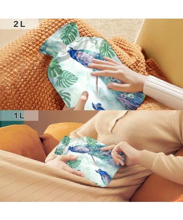 Hot Water Bottle with Cover - Peacock Leaves Design BPA Free 2L Large for Pain Relief | Ideal for Bed Hands & Feet - Buy Online on GoSupps.com
