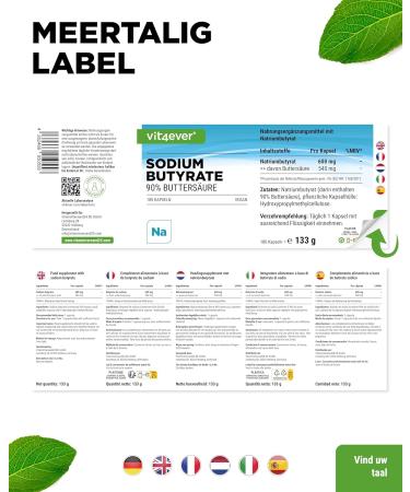 VitaminVersand24 DE Sodium butyrate 180 capsules with 600 mg Premium 90 butyric acid Pure sodium butyrate without unwanted additives Highdose vegan - Buy Online on GoSupps.com