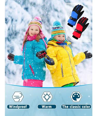 Eurzom 4 Pairs Kids Winter Ski Snow Gloves - Waterproof & Windproof - 5-8 Years - Red, Blue, Black, Navy Blue - Buy Online on GoSupps.com