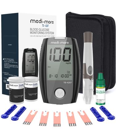 Medi-More Blood Glucose Monitor Diabetes Testing Kit with Meter 100-30 Gauge Lancets with Control Solution Lancing Device and Carrying Case Black