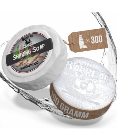 Barbear |Shaving soap de luxe |100g Jumbo Size |Vegan razor cream alternative |Handmade in soap factory |Power formula for dense shaving foam (Sandalwood) sandalwood